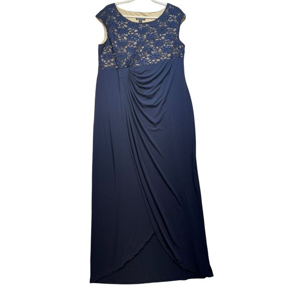Connected Apparel Womens Lace & Draped Maxi Evening Dress 18W Navy Blue - Picture 1 of 16